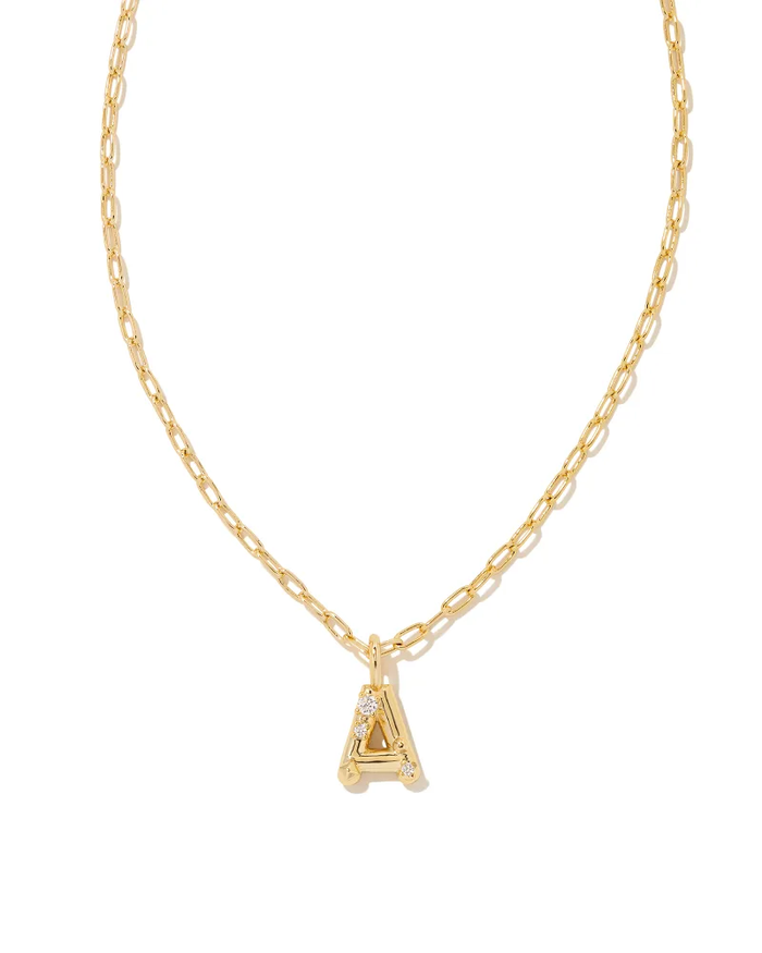 Crystal Gold Metal Pendant Necklace LETTER A