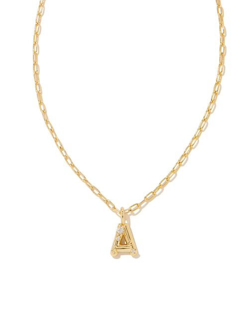 Crystal Gold Metal Pendant Necklace LETTER A