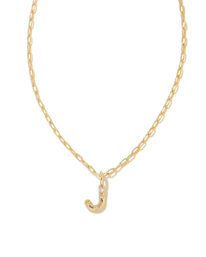Crystal Gold Metal Pendant Necklace LETTER J