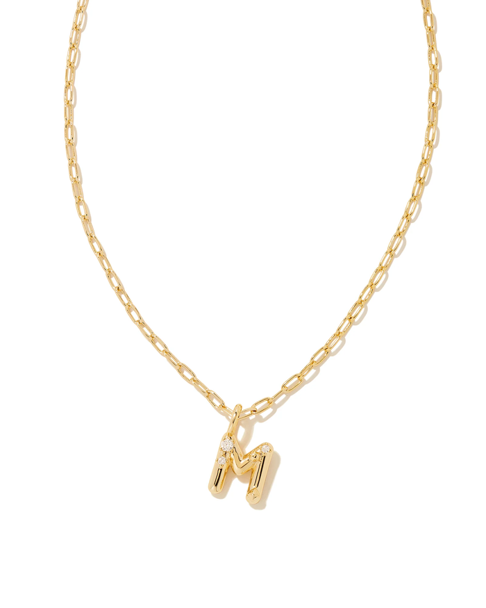 Crystal Gold Metal Pendant Necklace LETTER M