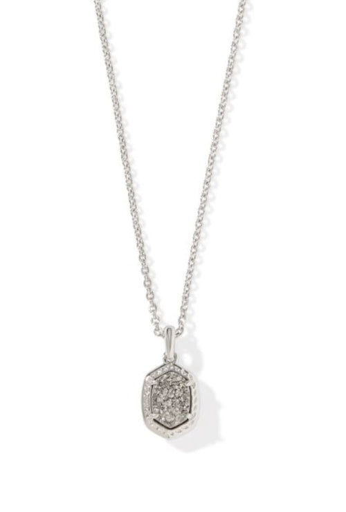 Daphne Framed Pendant Necklace Rhodium Platinum Drusy