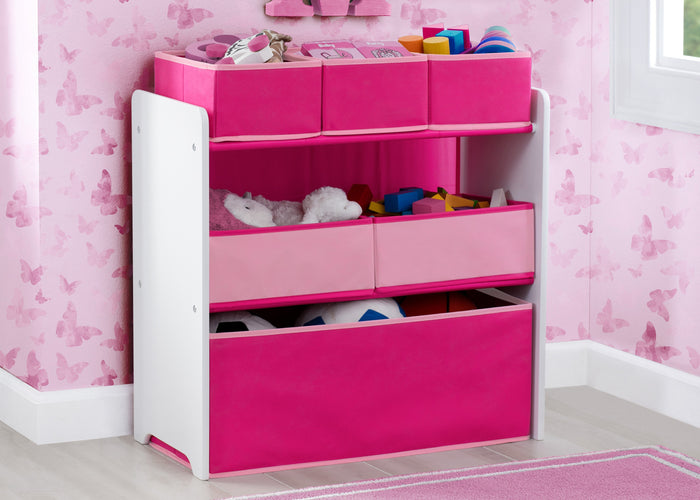 Delta Children Bianca White with Pink (130) Design and Store 6 Bin Toy Organizer, Hangtag View