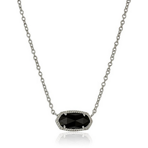 Elisa Short Pendant Necklace Rhodium Black