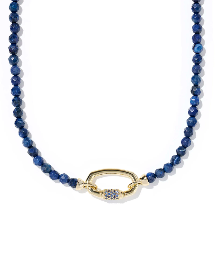 Emery Beaded Strand Necklace Gold Dark Blue Quartz