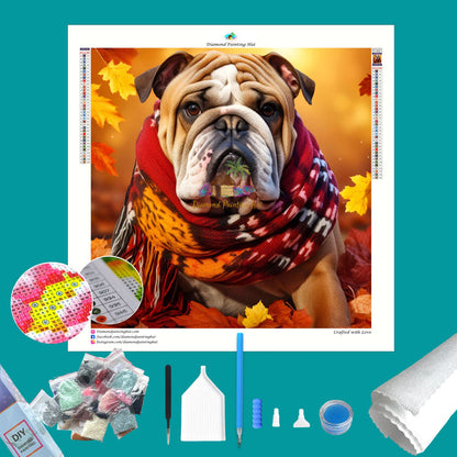 English Bulldog in Fall Diamond Painting