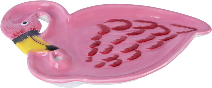 Flamingo Plate with Painted Feathers