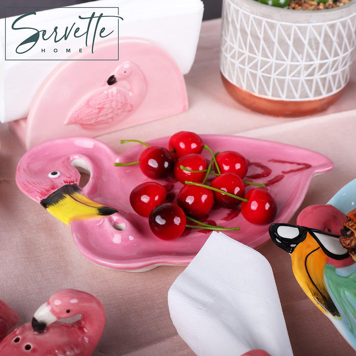 Flamingo Plate with Painted Feathers