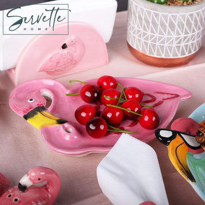 Flamingo Plate with Painted Feathers