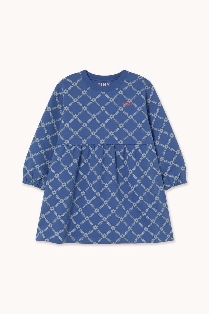 Flower Grid Dress in Dark Blue