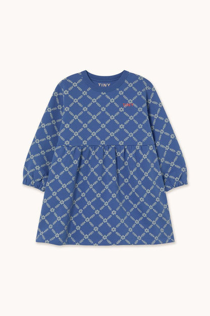 Flower Grid Dress in Dark Blue