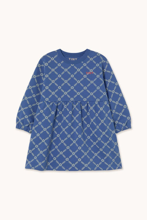 Flower Grid Dress in Dark Blue