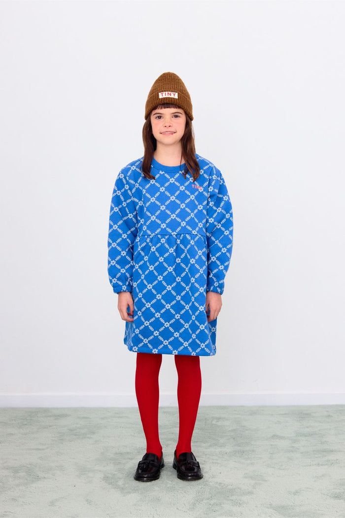 Flower Grid Dress in Dark Blue
