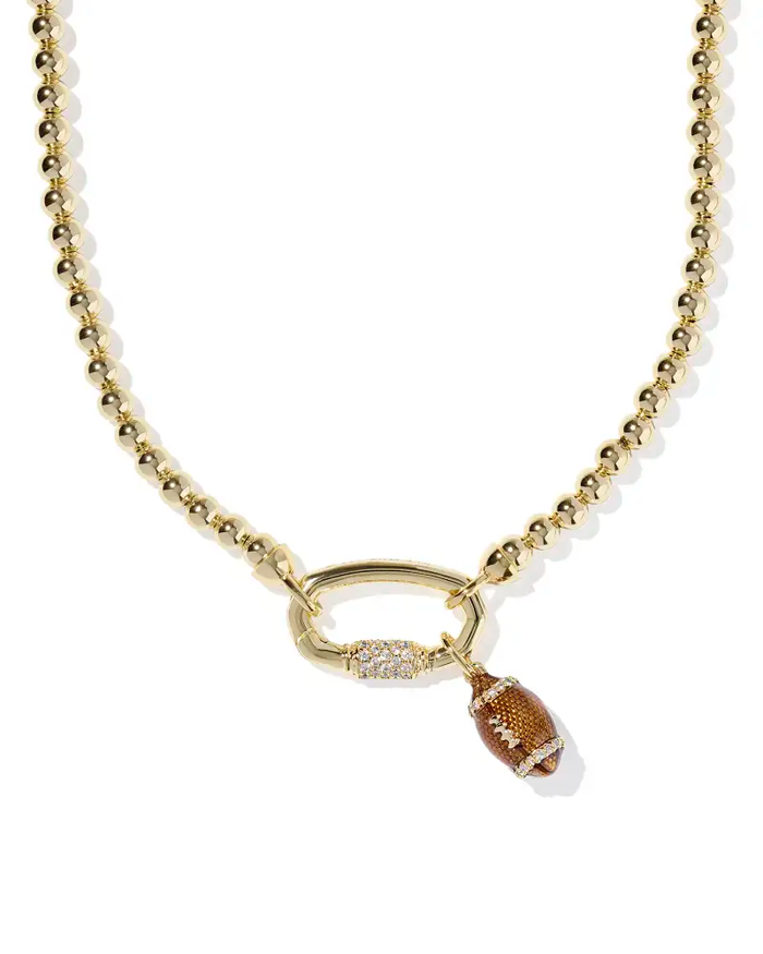 Football Metal Strand Necklace Gold Metal White CZ