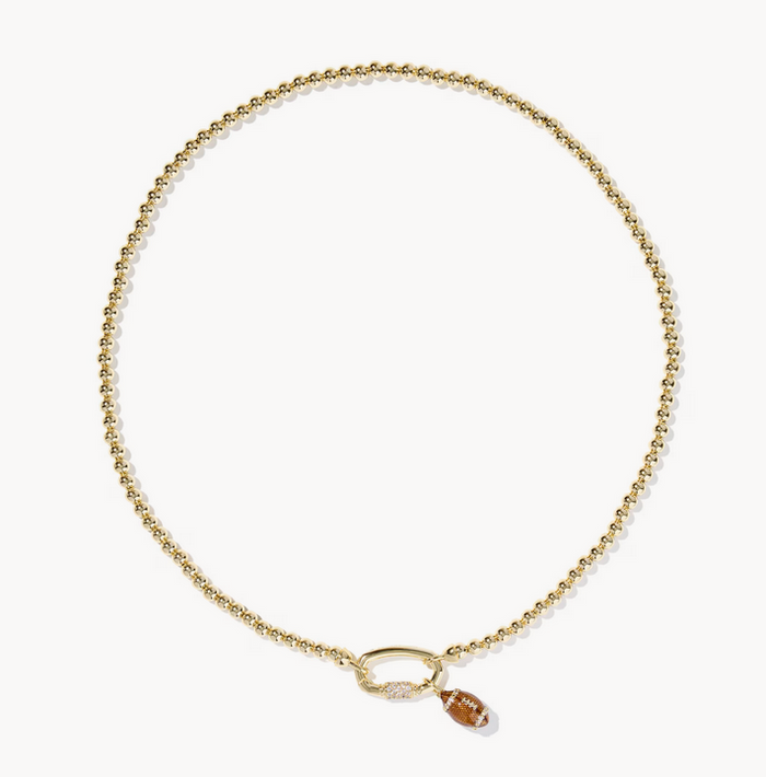 Football Metal Strand Necklace Gold Metal White CZ