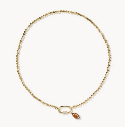 Football Metal Strand Necklace Gold Metal White CZ