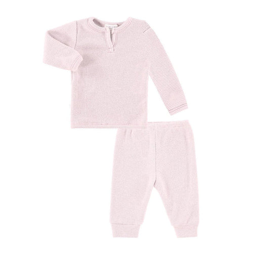Garment Dyed Thermal Henley Tee and Legging Set in Pink