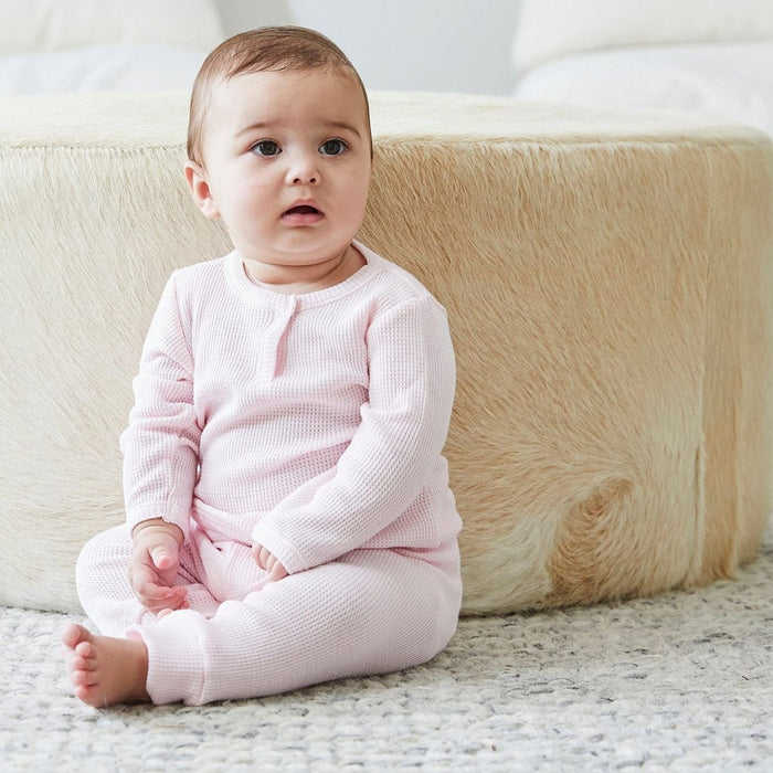 Garment Dyed Thermal Henley Tee and Legging Set in Pink
