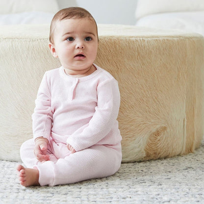 Garment Dyed Thermal Henley Tee and Legging Set in Pink