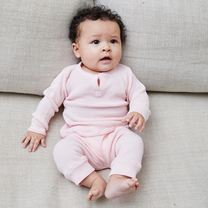 Garment Dyed Thermal Henley Tee and Legging Set in Pink