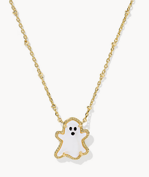 Ghost Short Pendant Necklace Gold White MOP