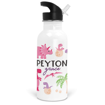 Happy Dinos Personalized Kids Water Bottle | Pink