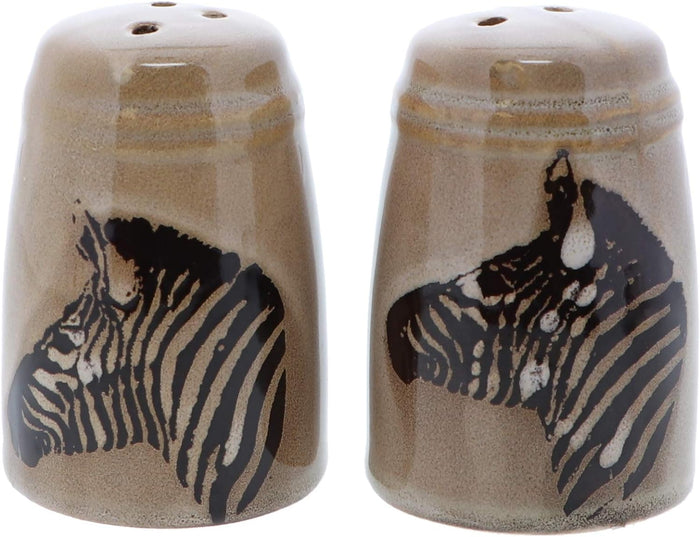 Glazed Pottery Zebra Design Salt & Pepper Shakers