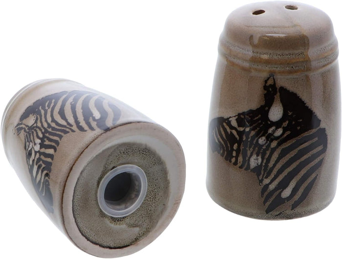 Glazed Pottery Zebra Design Salt & Pepper Shakers