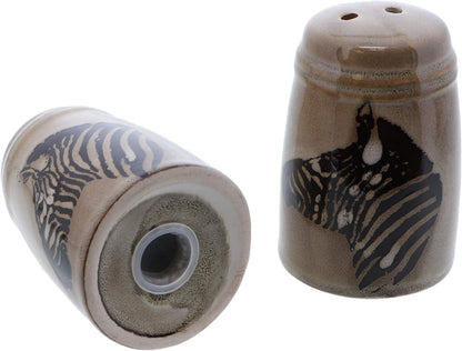 Glazed Pottery Zebra Design Salt & Pepper Shakers