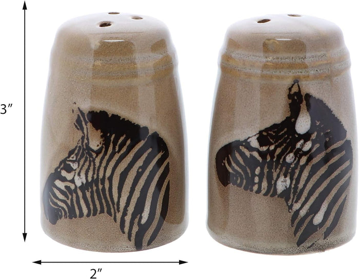 Glazed Pottery Zebra Design Salt & Pepper Shakers