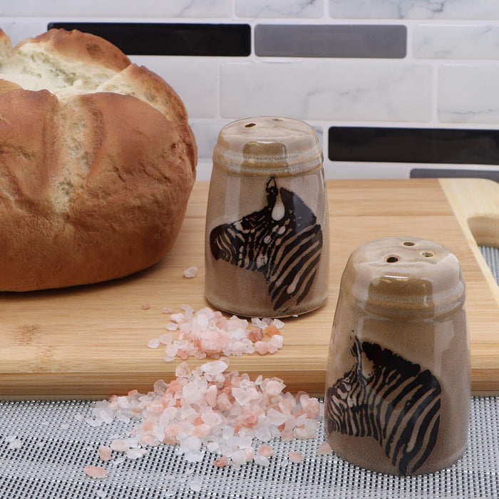 Glazed Pottery Zebra Design Salt & Pepper Shakers