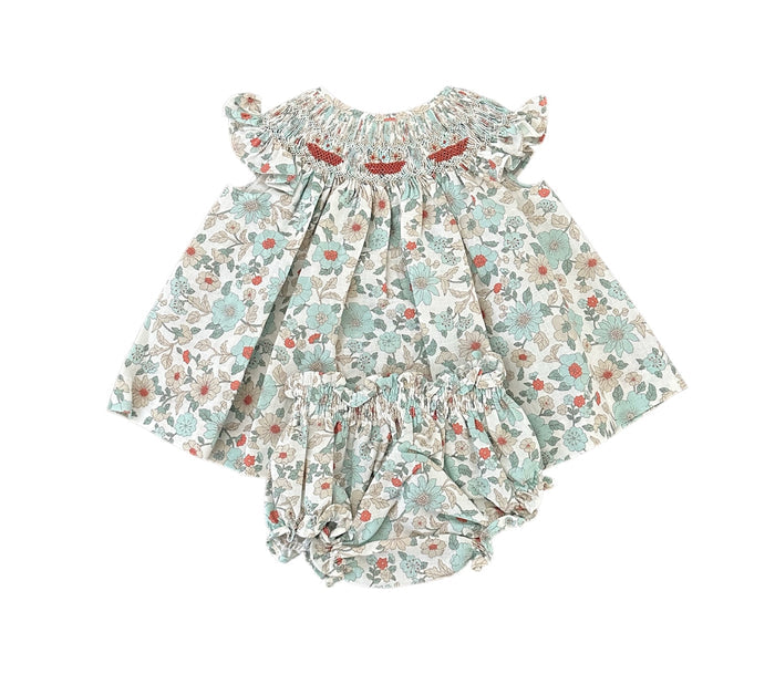 Gracia Handsmocked Aqua Floral Set