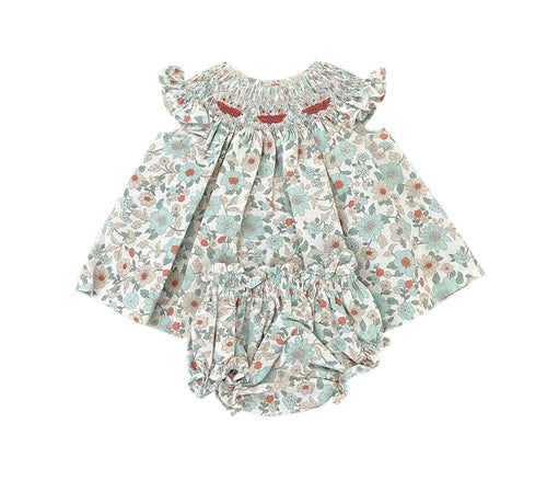 Gracia Handsmocked Aqua Floral Set