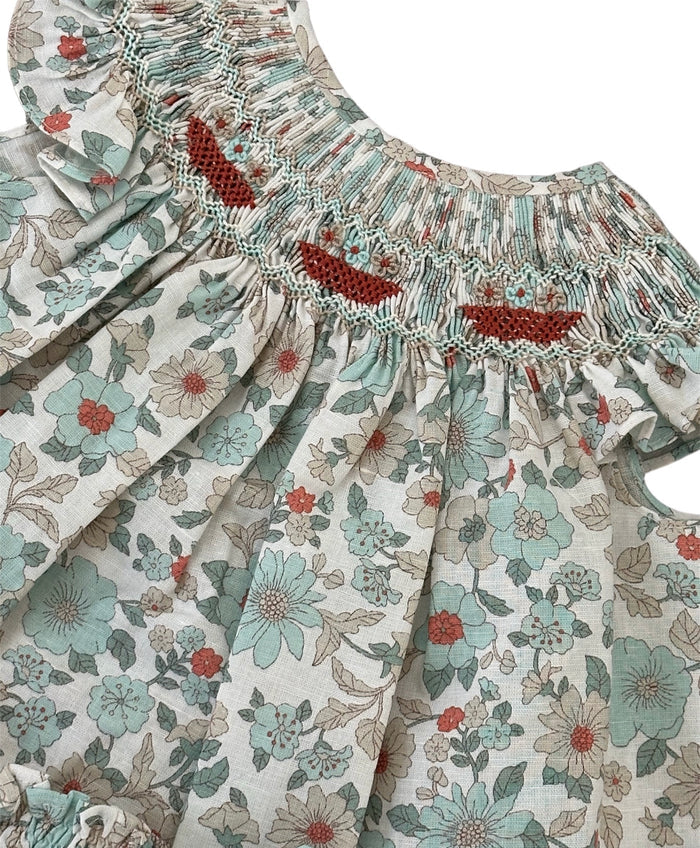 Gracia Handsmocked Aqua Floral Set