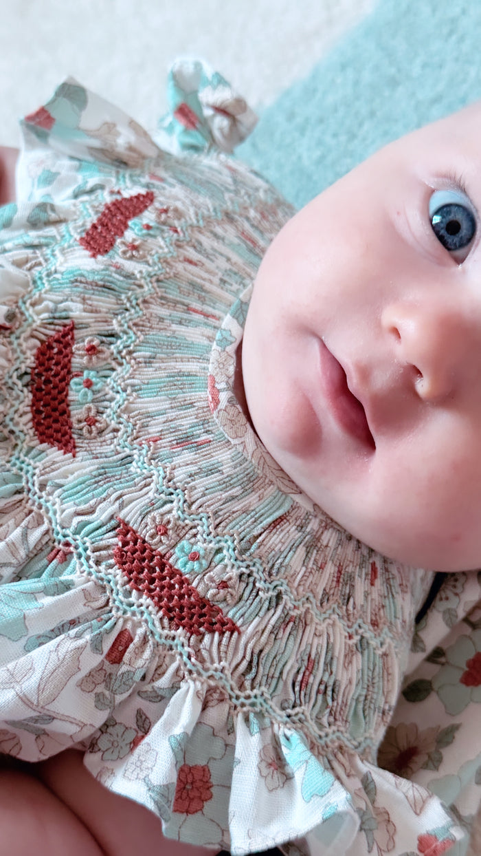 Gracia Handsmocked Aqua Floral Set