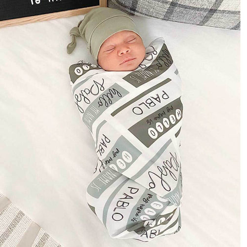 Hello My Name Is Personalized Swaddle Blanket GREENS