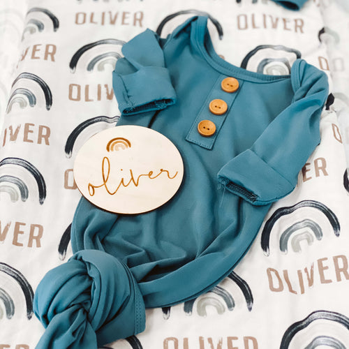 Personalized Baby Name Wood Announcement | Rainbow Baby