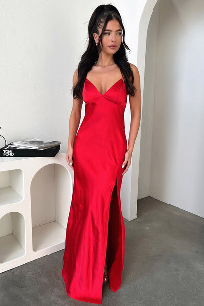 Jennifer Satin Maxi Dress - Red