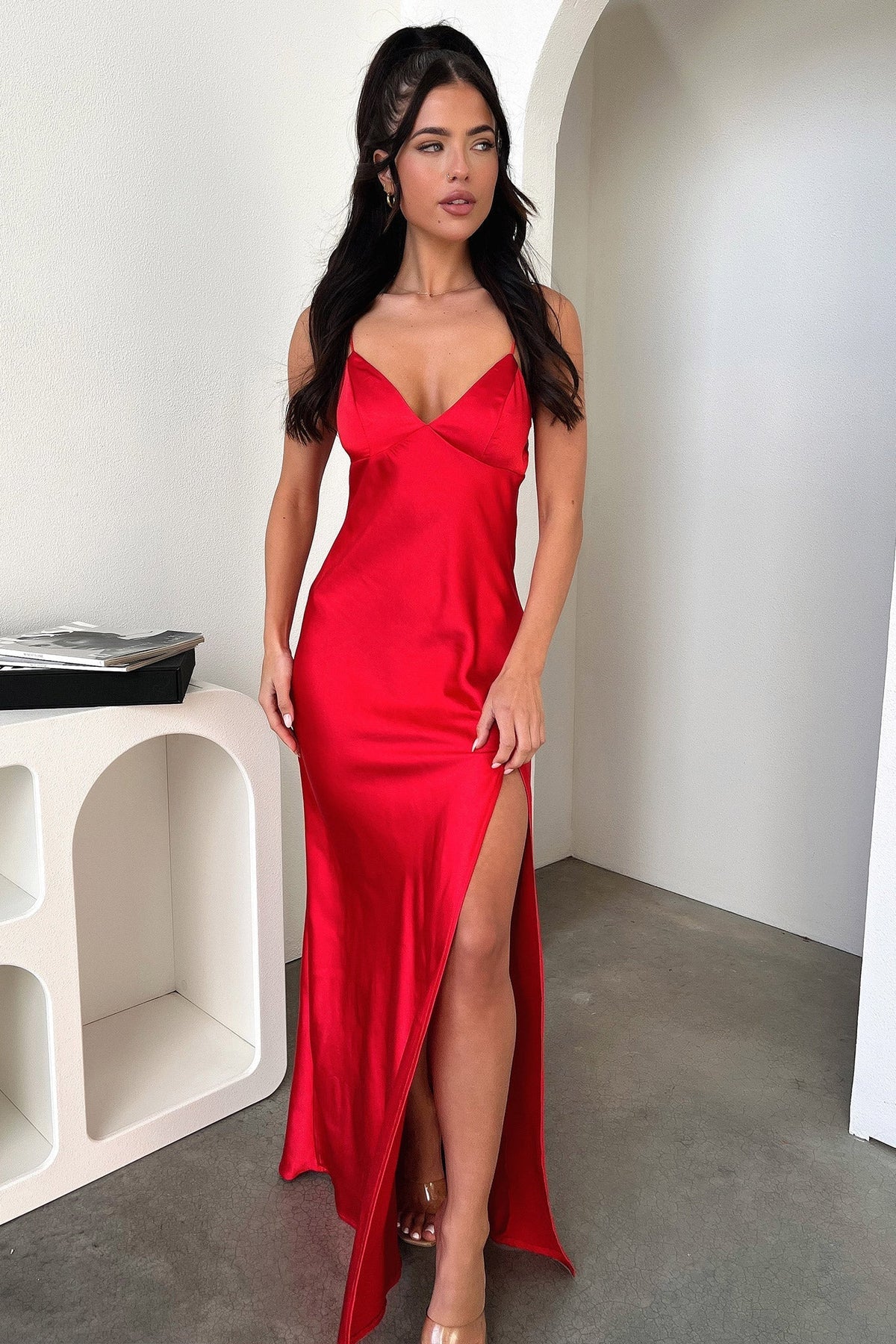 Jennifer Satin Maxi Dress - Red