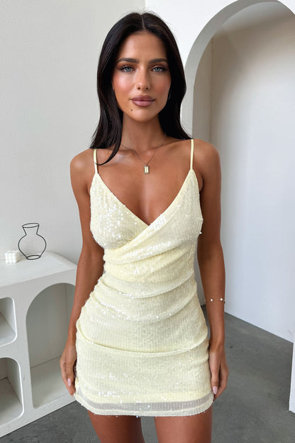 Kelera Mini Dress - Baby Yellow Sequin