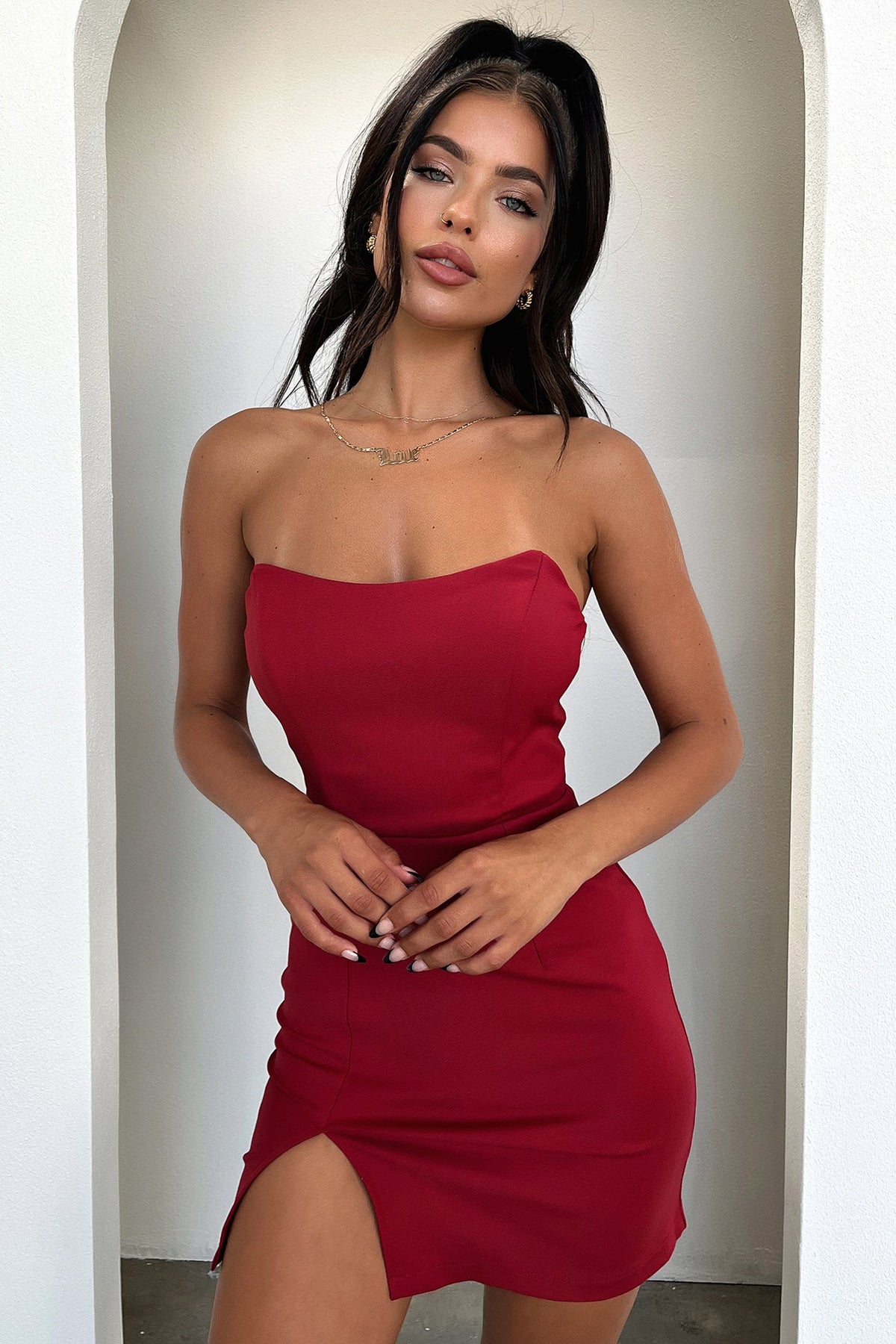 Lane Strapless Mini Dress - Red