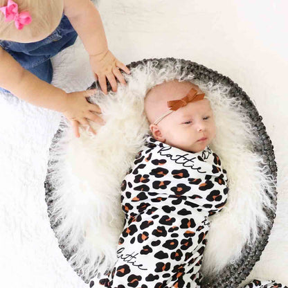 Leopard Personalized Baby Name Swaddle Blanket