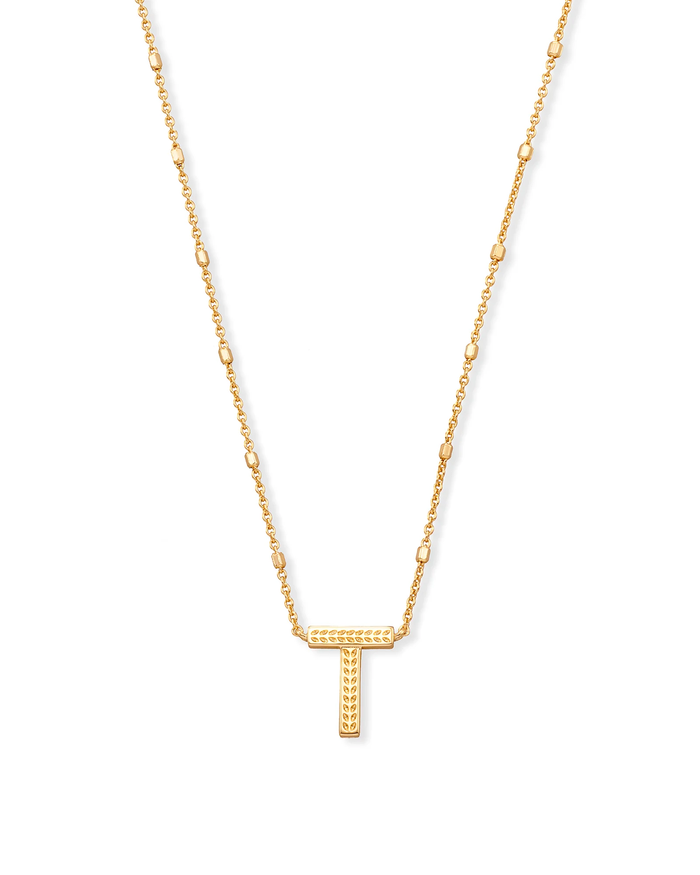 Letter T Pendant Necklace Gold