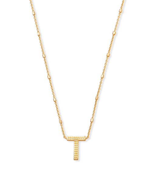 Letter T Pendant Necklace Gold
