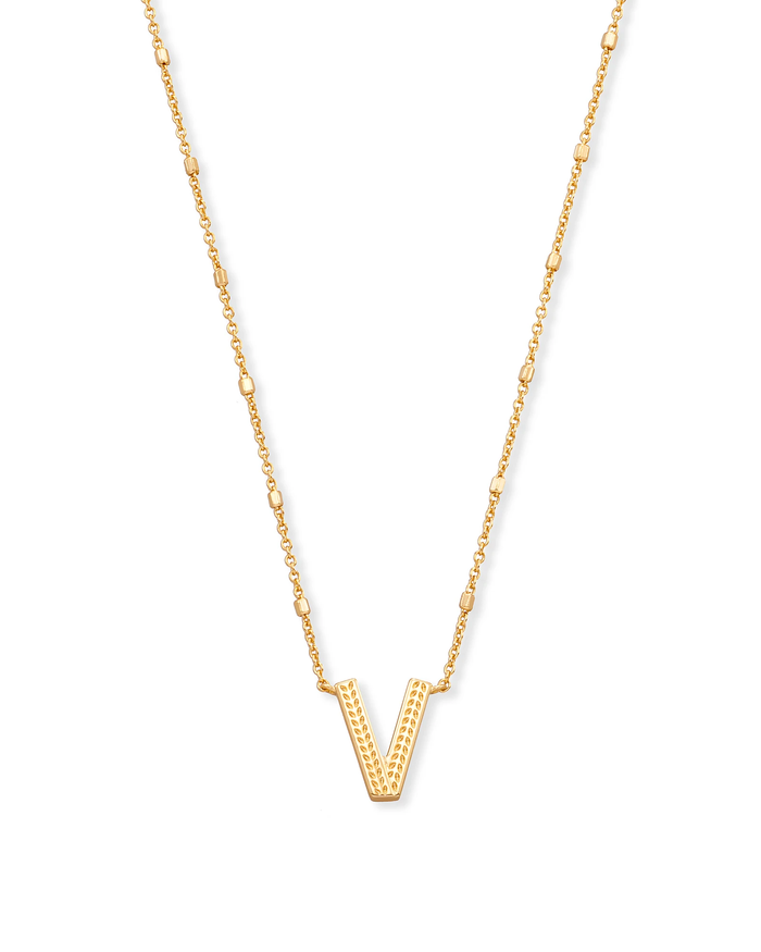 Letter V Pendant Necklace Gold