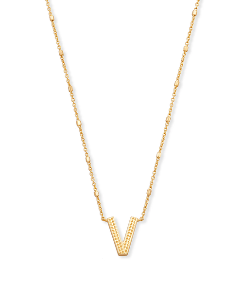 Letter V Pendant Necklace Gold