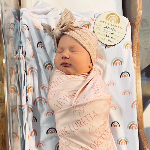 Personalized Light Rose on Pink Baby Name Swaddle Blanket - Block & Script