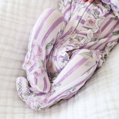 Lila's Lilacs Bamboo Waffle Ruffle Zipper Footie