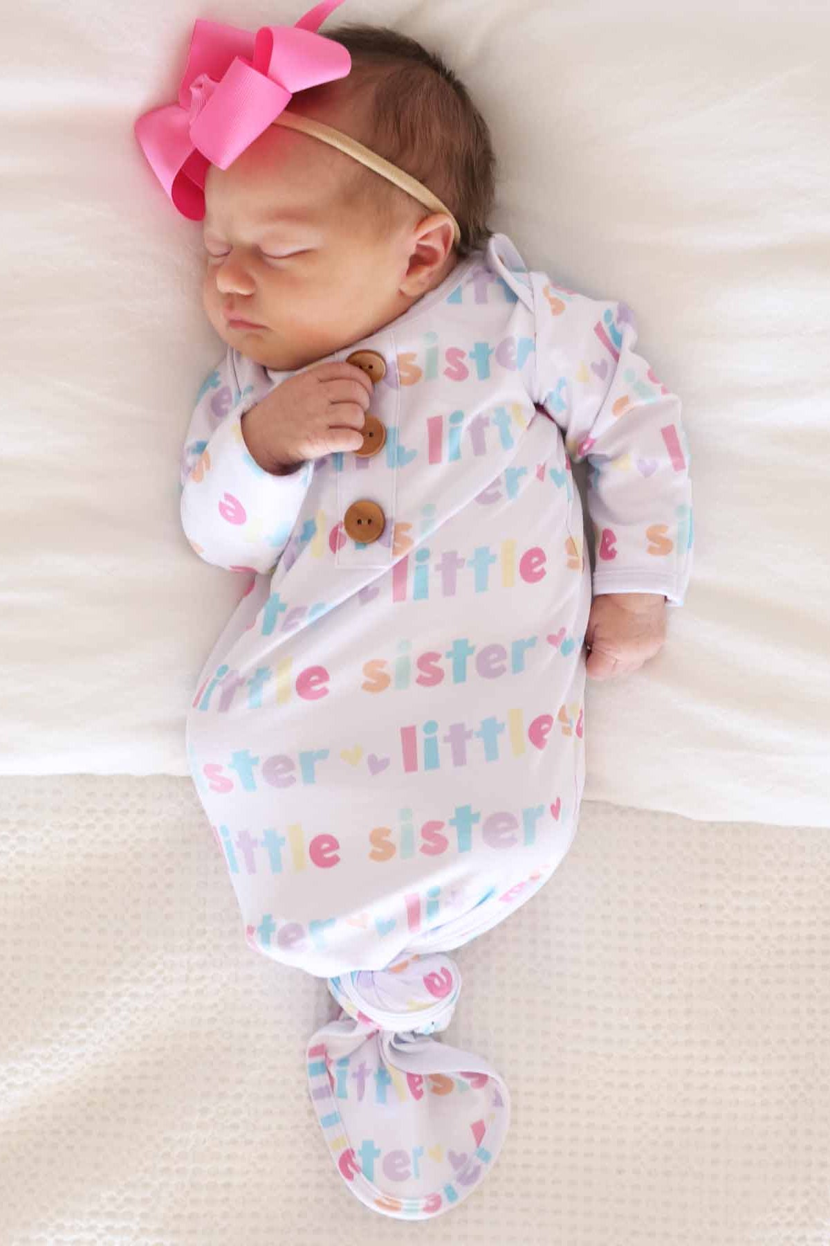 Little Sister Newborn Baby Knot Gown & Hat Set