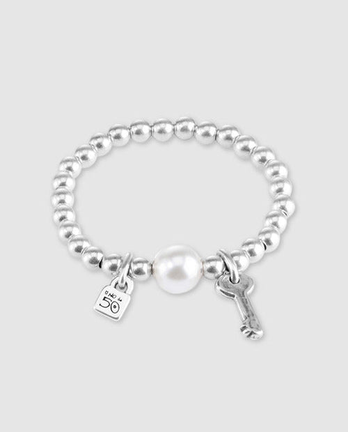 Llavestruz Silver Bracelet W/Pearl and Key Medium