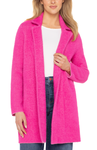 Long Sleeve Open Front Sweater Coat Deep Raspberry Pink